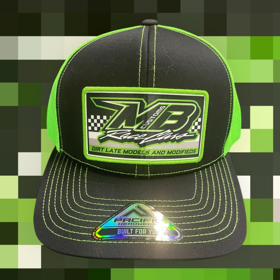 H2502CGGR - Charcoal Gray / Green Mesh MB Customs Rectangle Patch Snapback Hat