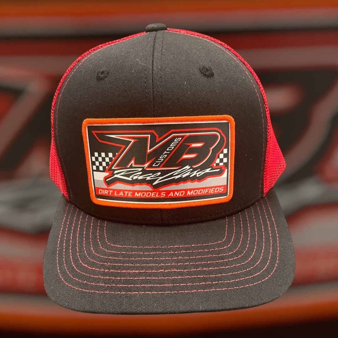 H2505BR - Black / Red Mesh MB Customs Rectangle Patch Snapback Hat