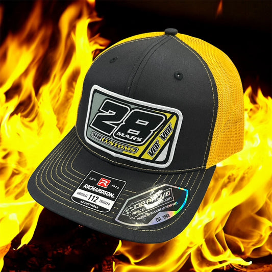 H2601BG - Black / Gold Mesh Twenty-Eight Rectangle Patch Snapback Hat